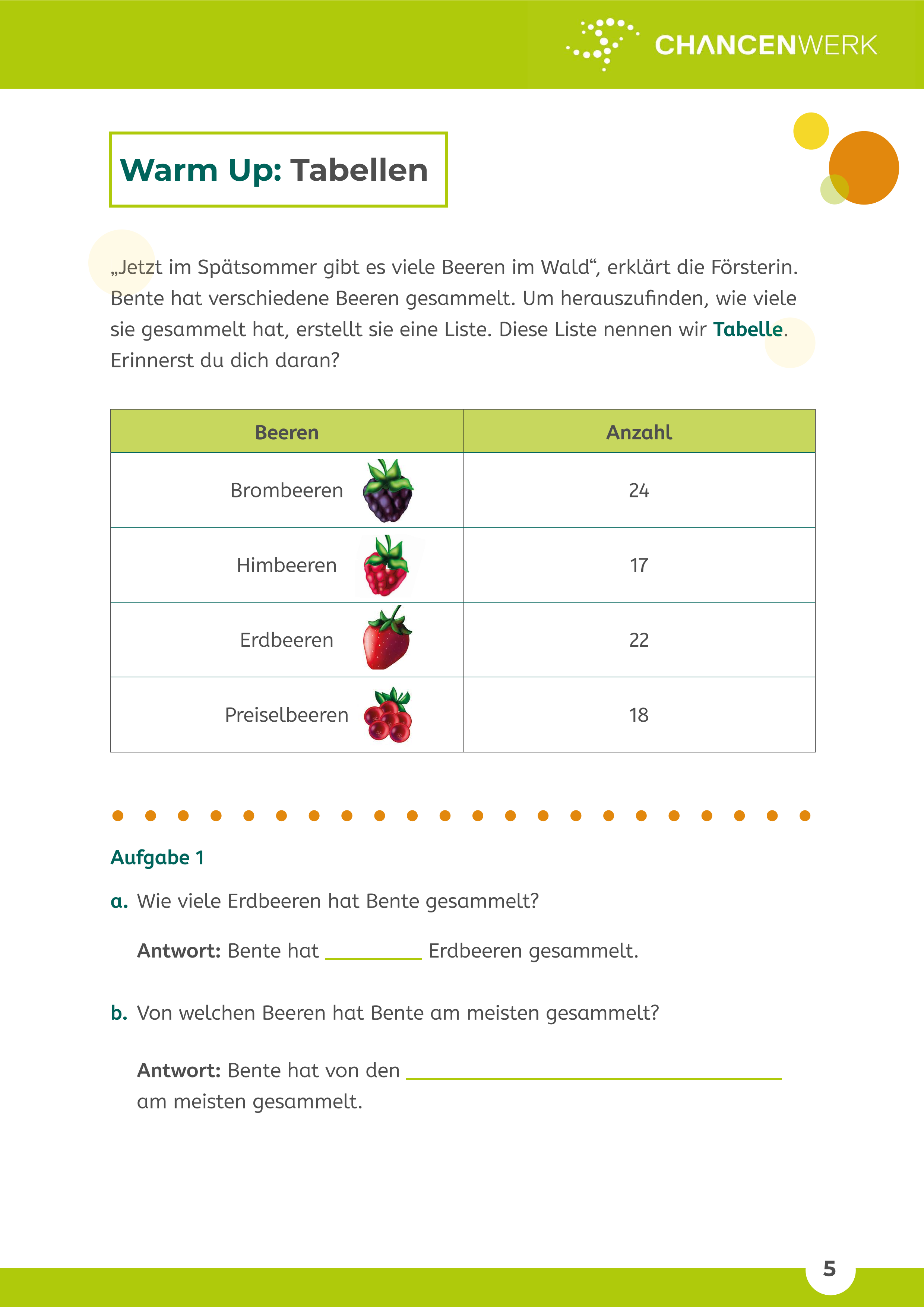 Erkundungen im Chancenwald - Säulen- und Balkendiagramme
