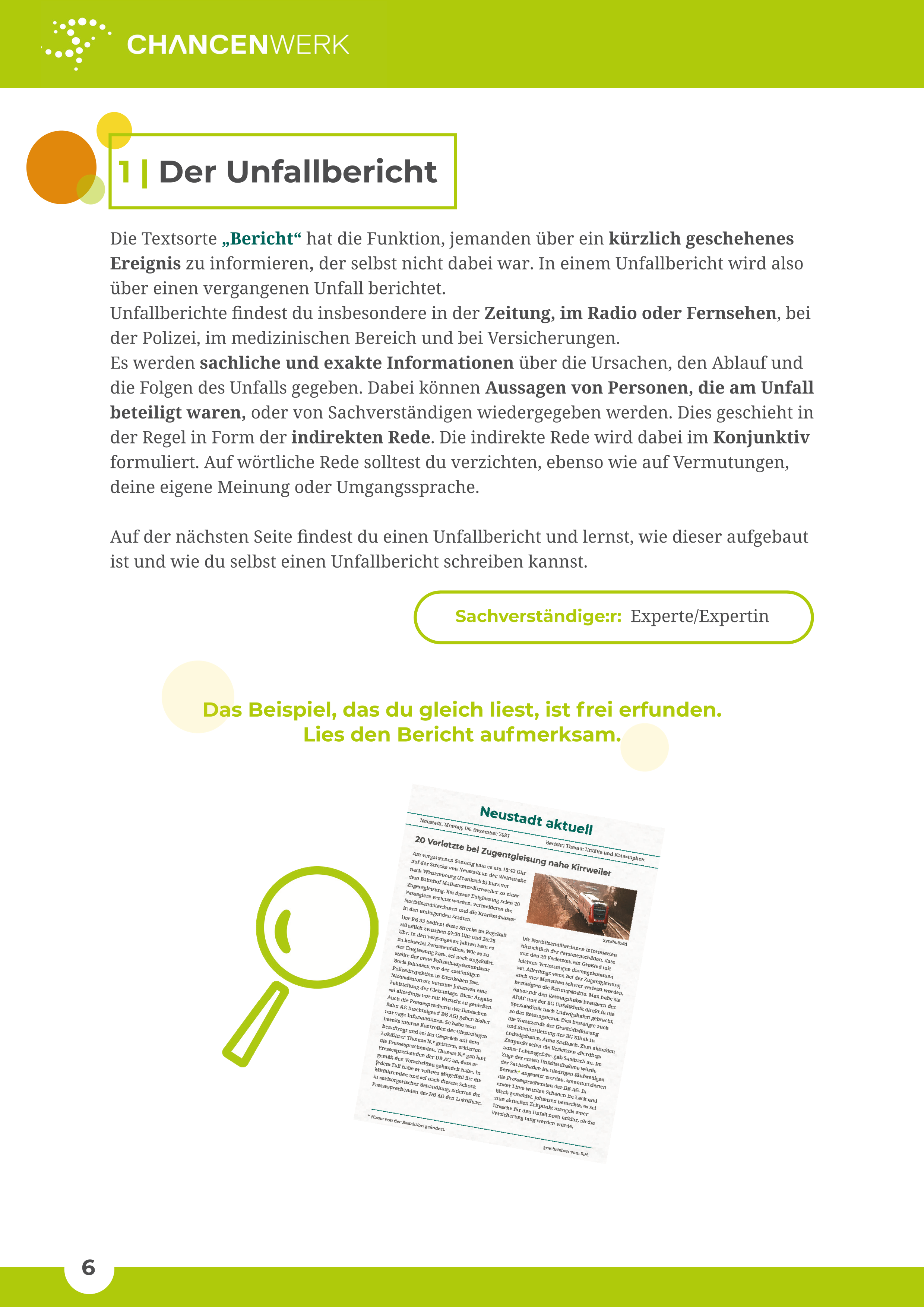 Einen Unfallbericht schreiben. Den Konjunktiv und die indirekte Rede anwenden